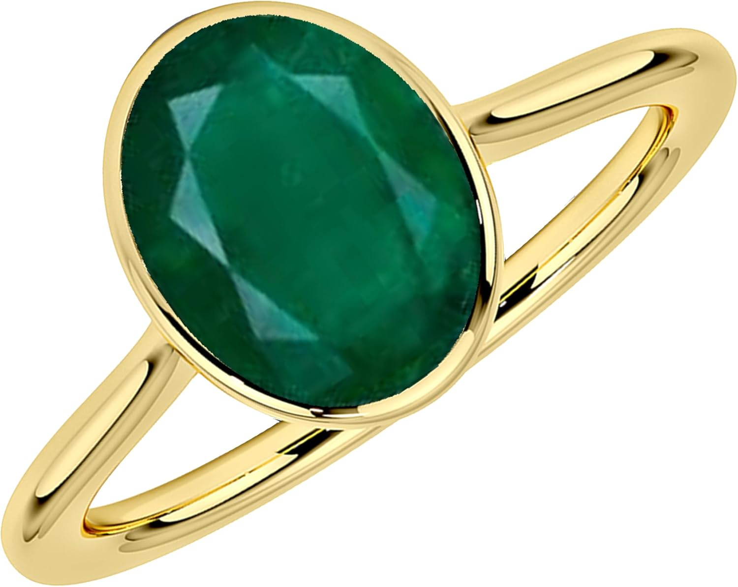 2.00 Carat Oval Cut Bezel Set Green Emerald Solitaire Engagement Ring For Women, 14K Gold Plated 925 Silver May Birthstone Oval Shape Emerald Bridal Solitaire Ring