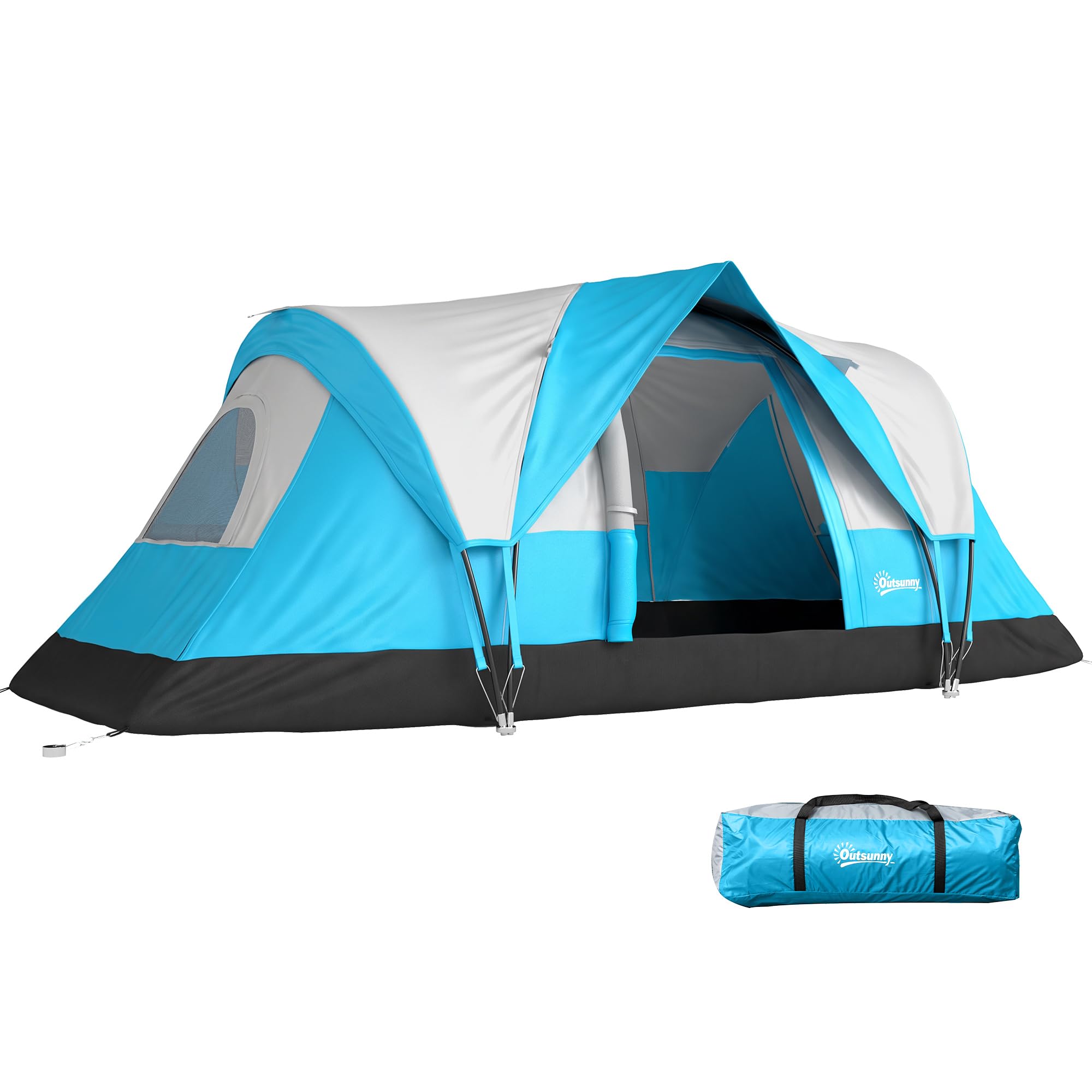 Outsunny 5-6 Man Camping Tent, Tunnel Tent, UV Protection 3000mm, Water Resistant Hiking Shelter with Groundsheet and Carry Bag, Light Blue