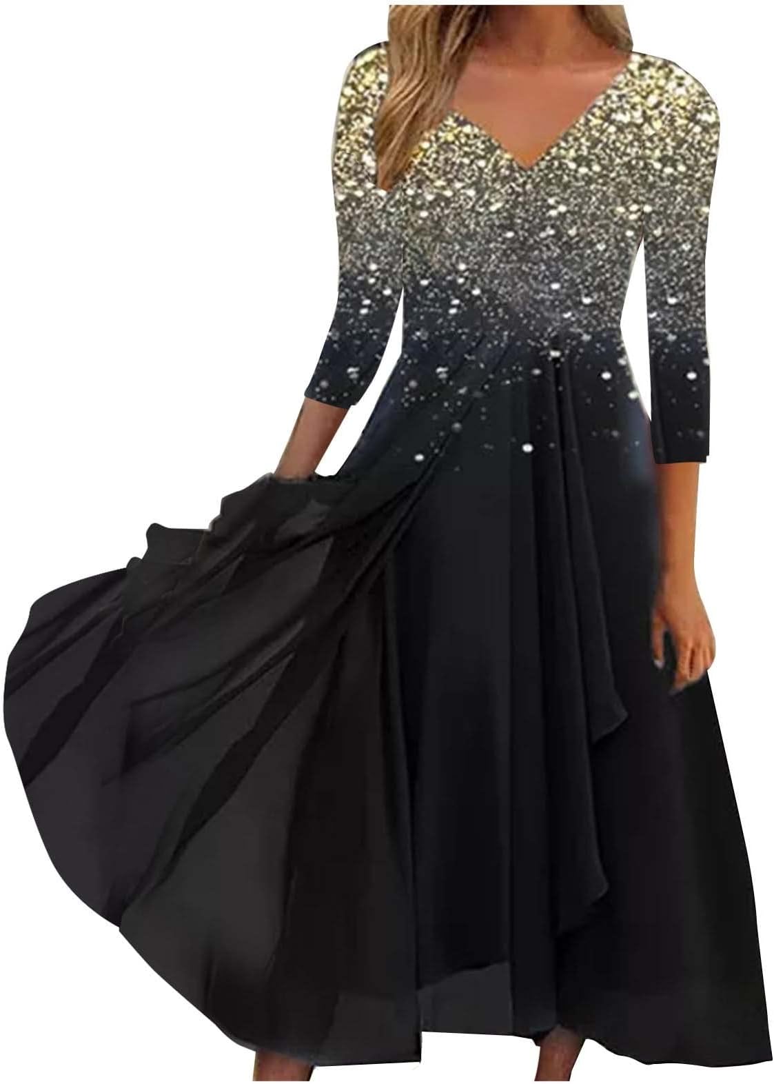 DYGUYTHDYGUYTH Women's Half Sleeve Midi Elegant Flowy Dress