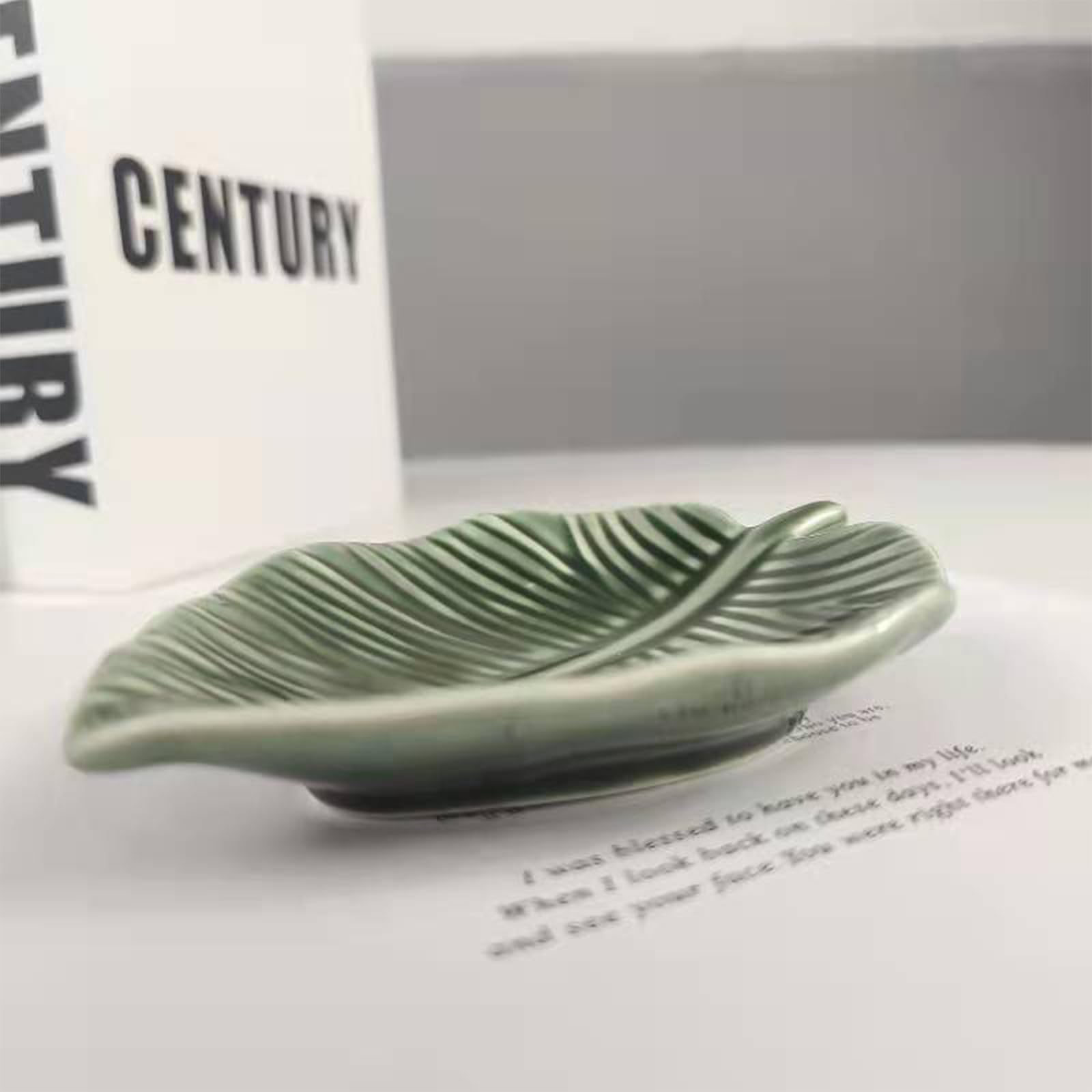 Plateau à Bijoux En Céramique Forme Feuille Verte - Décoration Et Rangement Pour Bagues, Clés, 14.5x10 Cm - 6