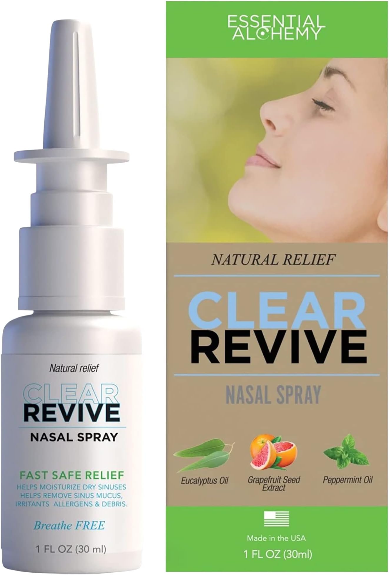 Nasal Spray, Fast Relief of Nasal Allergy and Sinus Irritation, Dryness and Mucus Removal, Non Drowsy and Zero Dependency Formula (Adult, 2pk)
