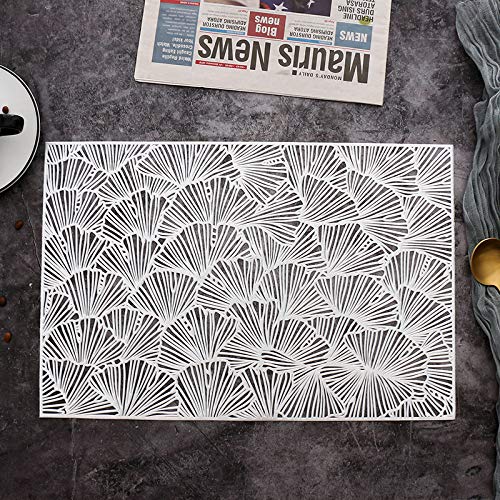 Hosoncovy 4 Pack Ginkgo Biloba Decorative Placemats Rectangle PVC Hollow Table Place Mats Heat Resistant Non-slip Dining Placemats Leaf for Home Kitchen (Silver) - Image 3