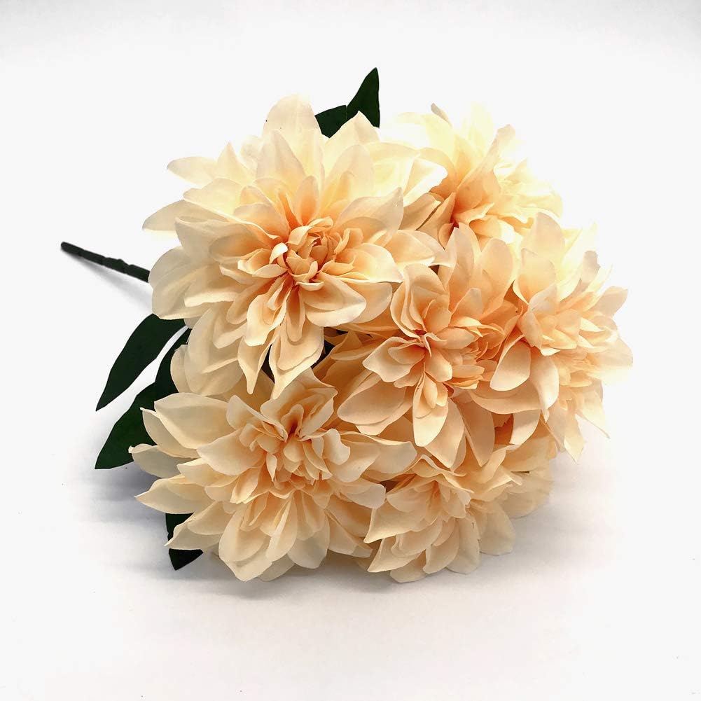 10 Heads Dahlia Fake Flowers Artificial Dahlia Flowers Faux Flowers for Home Wedding Party Office Supplies (Champagne) - Image 4