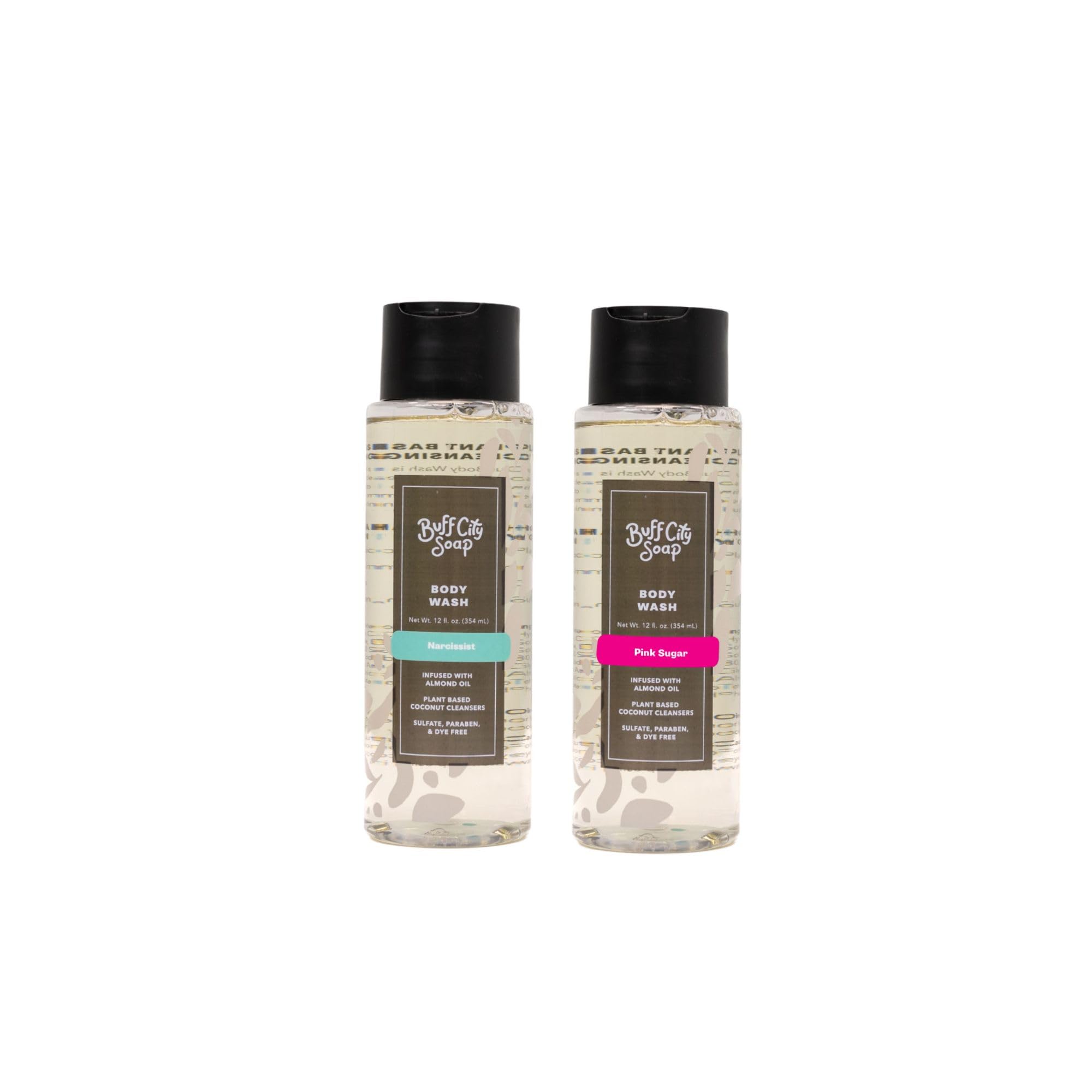 Buff City Soap Plant-Based Body Wash Duo Coconut Cleansers Almond Oil Infused Body Wash in Narcissist Pink Sugar