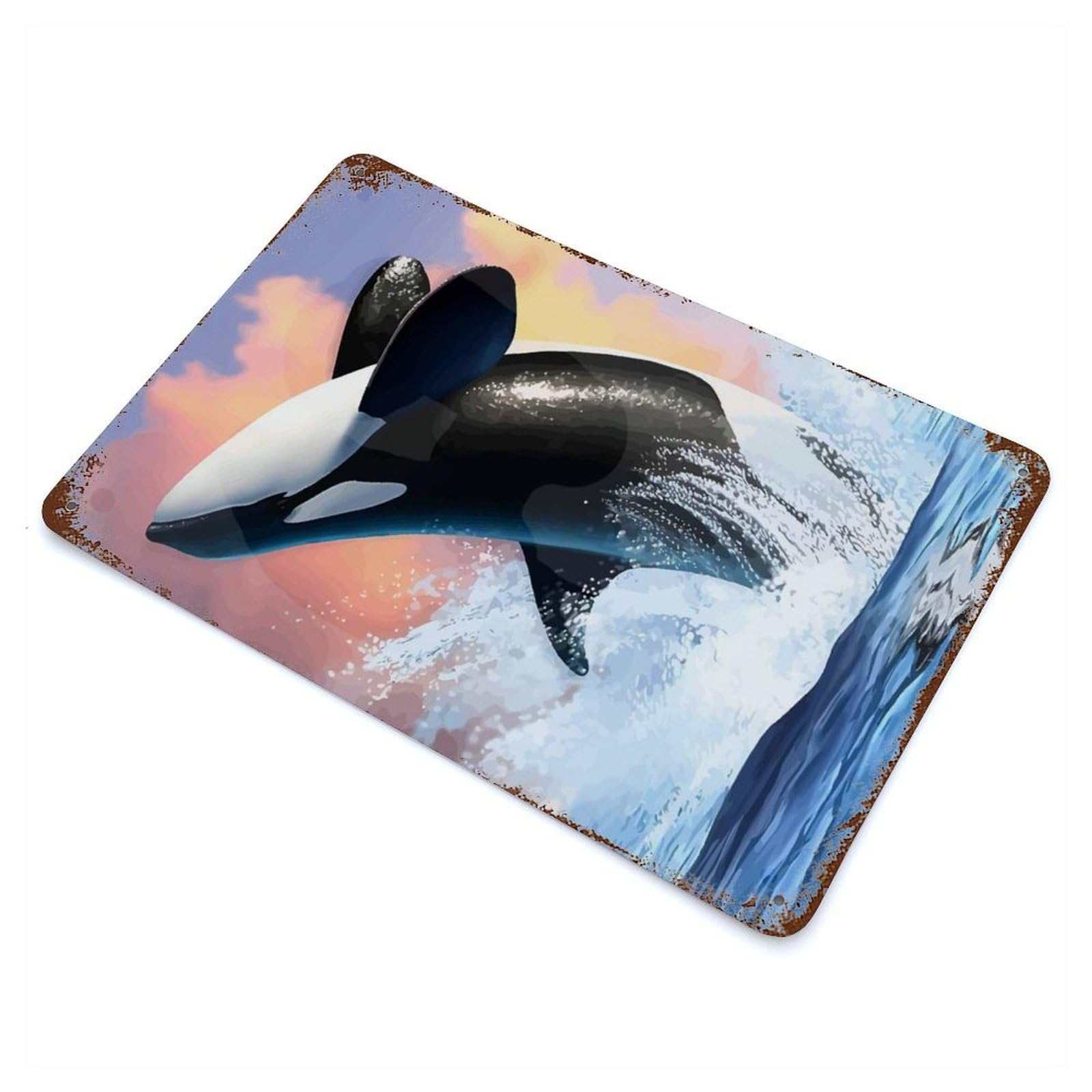Ocean Orca Weathered Tin Sign 11.8"x7.9", Novelty Wall Decor for Garage, Pub Or Kitchen