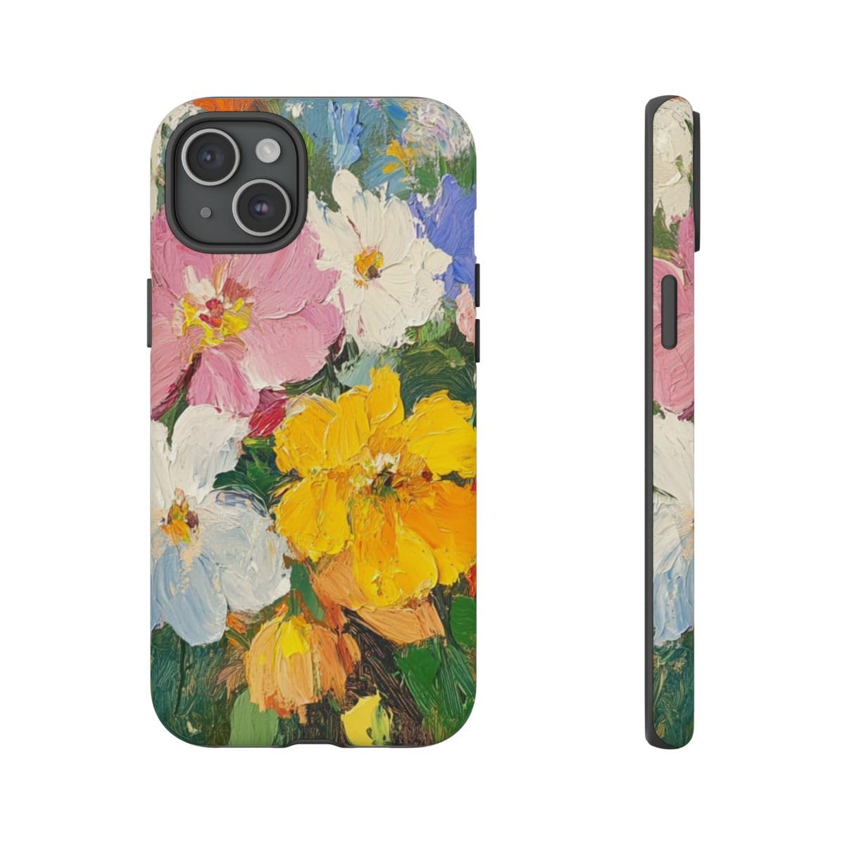 Coque iPhone 15 Plus peinture florale verte finition mate