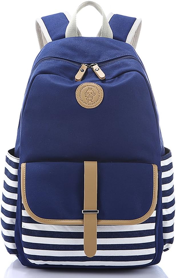 SymbolLife Thickened Canvas Laptop Bag/Shoulder Daypack/School Backpack/Causal Handbag with One Free Pen Bag, Dark BluE