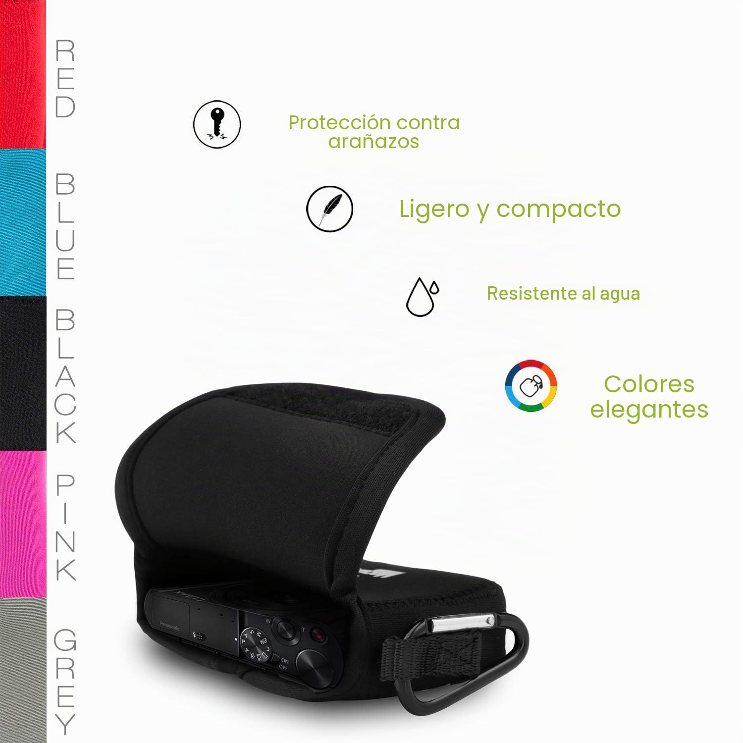 MegaGear MG1029 - Funda de Neopreno Ultraligera con mosquetón para cámara Panasonic Lumix DMC-LX10, Color Negro