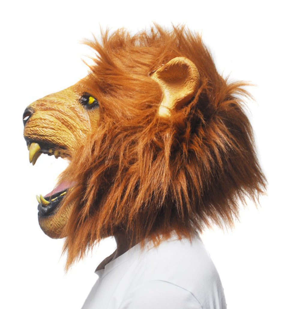 WitHelper DylunSky New Halloween Angry Lion Latex Mask Full Headpiece Halloween Costume Party Prop Funny Animal Mask House Decoration