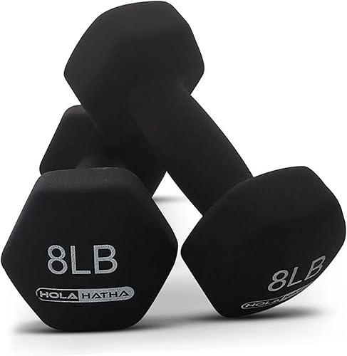 Miniatura 9 de HolaHatha - Juego de mancuernas de neopreno y estante para entrenamiento en casa, 56 lb, multicolor