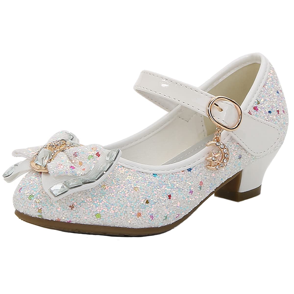 Scarpe Principessa Bambina con Tacco Glitterato - Calzature Eleganti con Paillettes per Cerimonia o Festa o Cosplay
