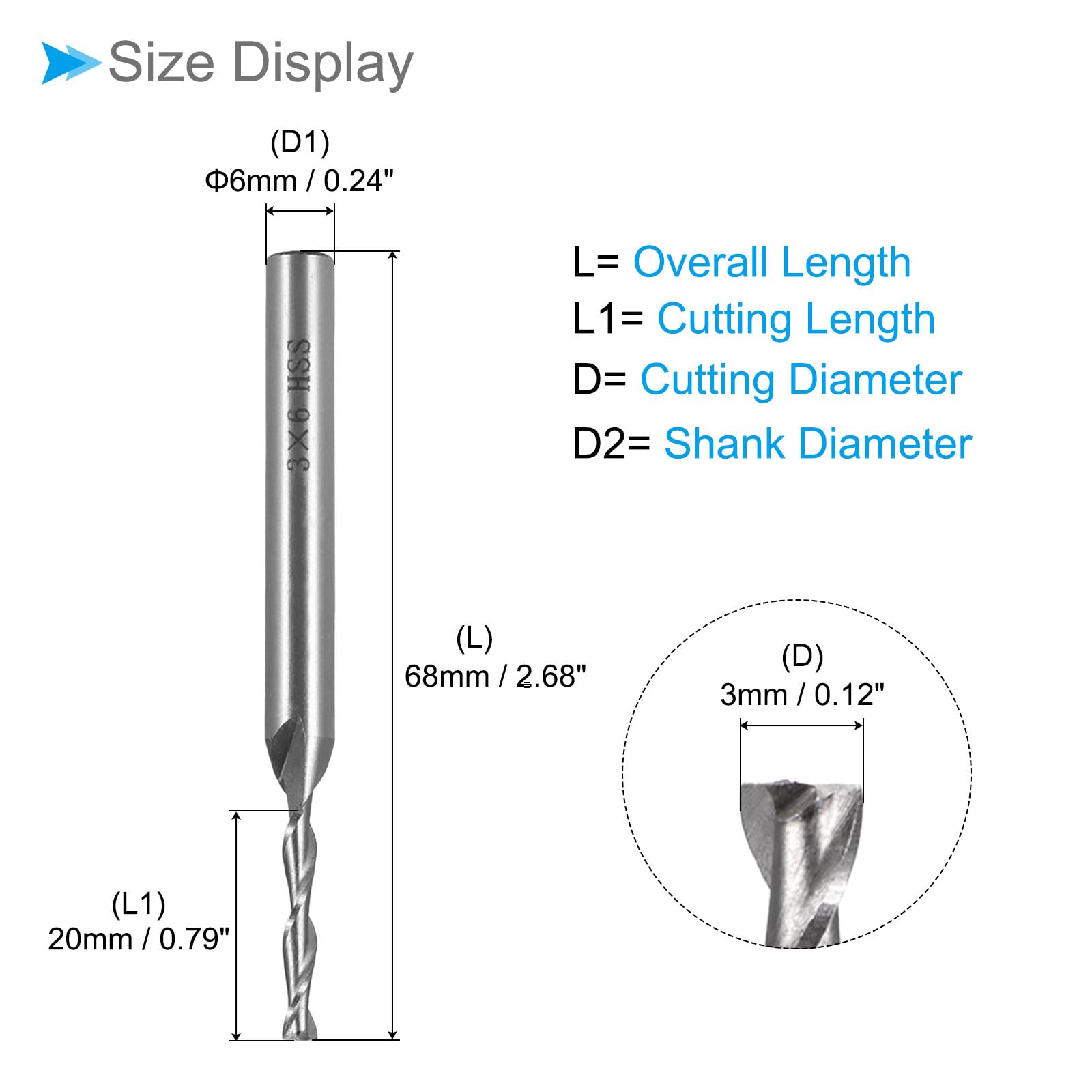 CoCud 2-Flute Spiral End Mill Bits, 3mm Diameter 20mm Length, High Speed Steel Straight Milling Cutter with Storage Case- (Applications: for Plywood Hardwood Plastic),