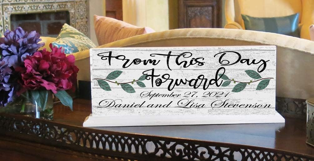 Custom Wedding Gift or Anniversary Family Established Sign Name & Est. Date for Mantel or Shelf - Solid Wood - 16.5in x 6.25in x 3in (From This Day Forward)