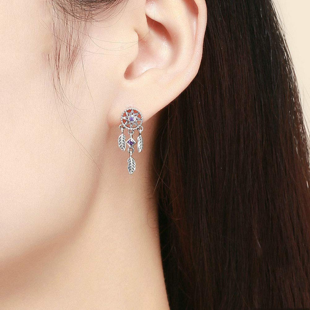 YCTTKDD Ohrstecker S925 Sterling Silber Lebensbaum Traumfänger Tropfenohrringe Temperament Dame Retro Schmuck Geschenke