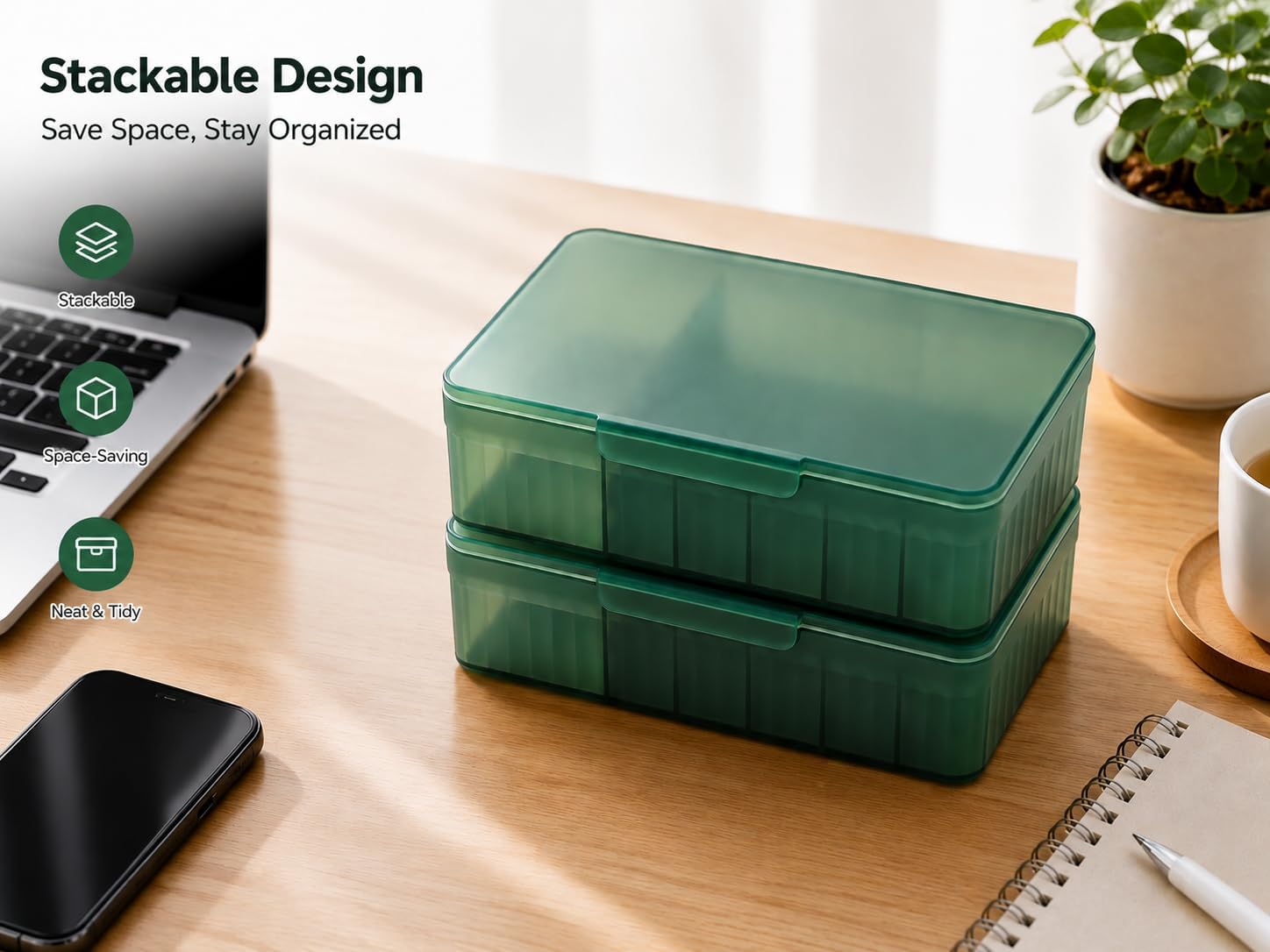 RayHenry Cable Organizer Box with Lid, Charger Organizer Box with Compartments, Cord Storage Box for Desk, Travel, Office, Cable Storage Box for Electronics Accessories (Dark Green)