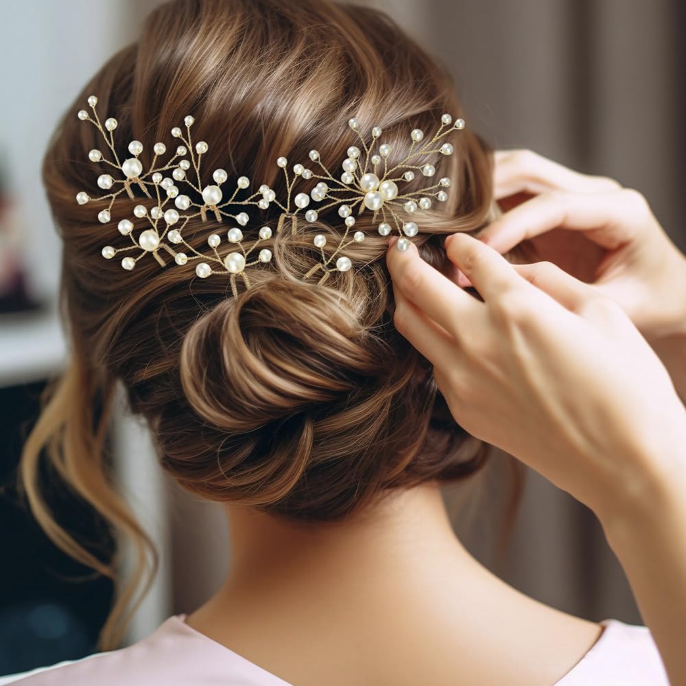 7 Pezzi Forcine Capelli Sposa Set di Forcine a Forma di U Eleganti Acconciatura da Sposa con Perle per Damigelle Donne Ragazza