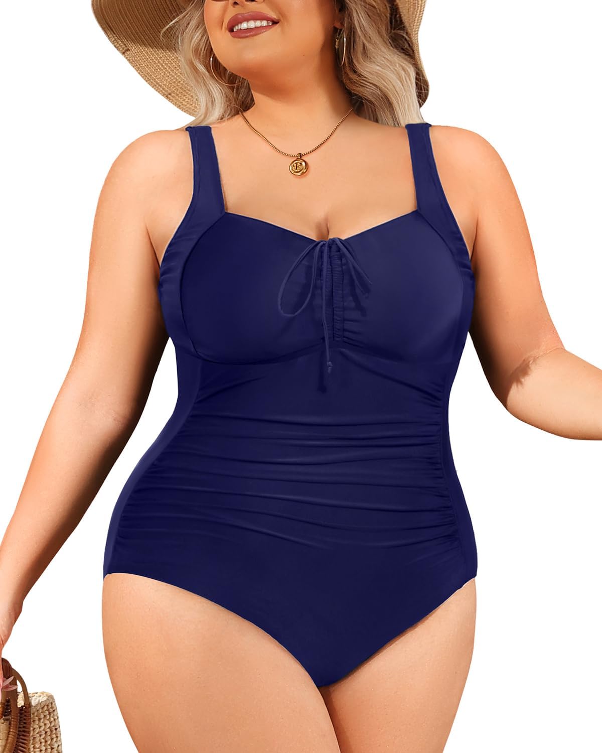 Daci Plus Size One Piece Swimsuit for Women Tummy Control Vintage Bathing Suits Ruched Swimwear