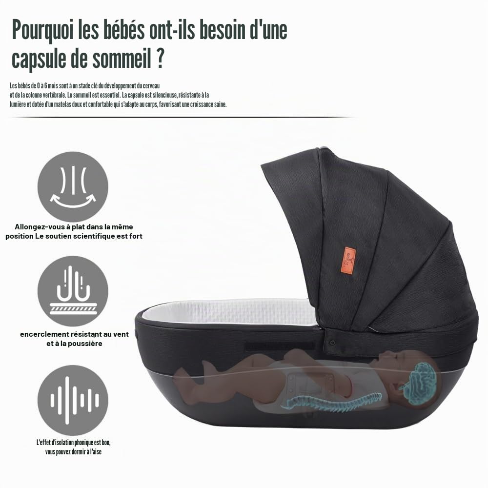Poussette 4 en 1 avec poignée réglable et châssis aluminium,Noir | Rembourrage épais intégral, hauteur de la poignée modulable selon votre taille