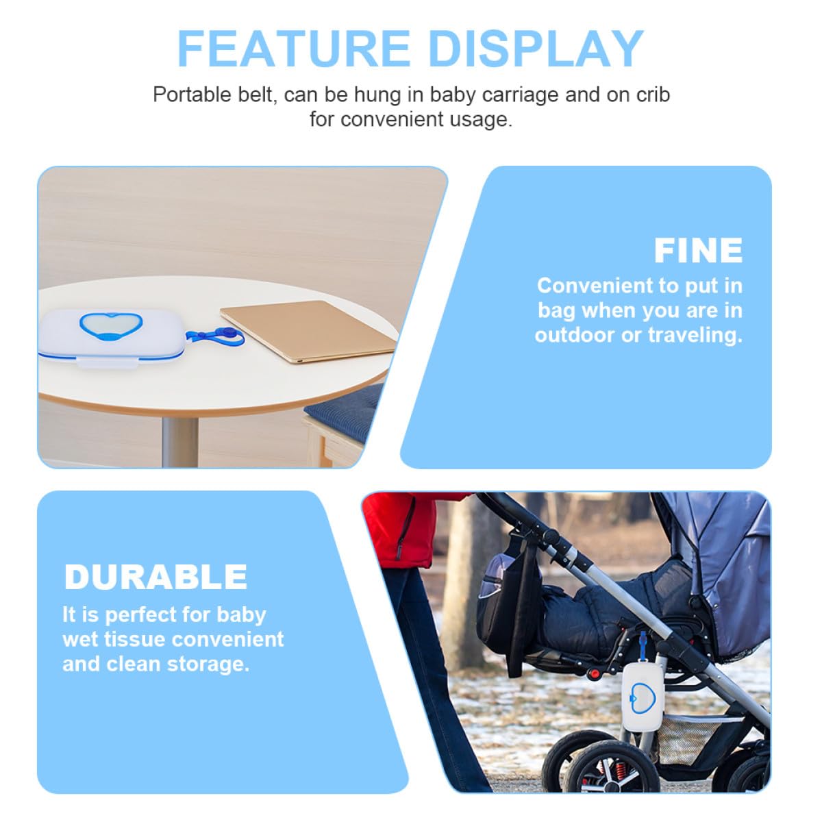 Estuche Portátil Material Pp 2 Unidades para Toallitas Húmedas Caja Práctica para Guardar y Almacenar Toallitas, se Puede Colgar de Ñiño Azul en Cochecito o Cuna