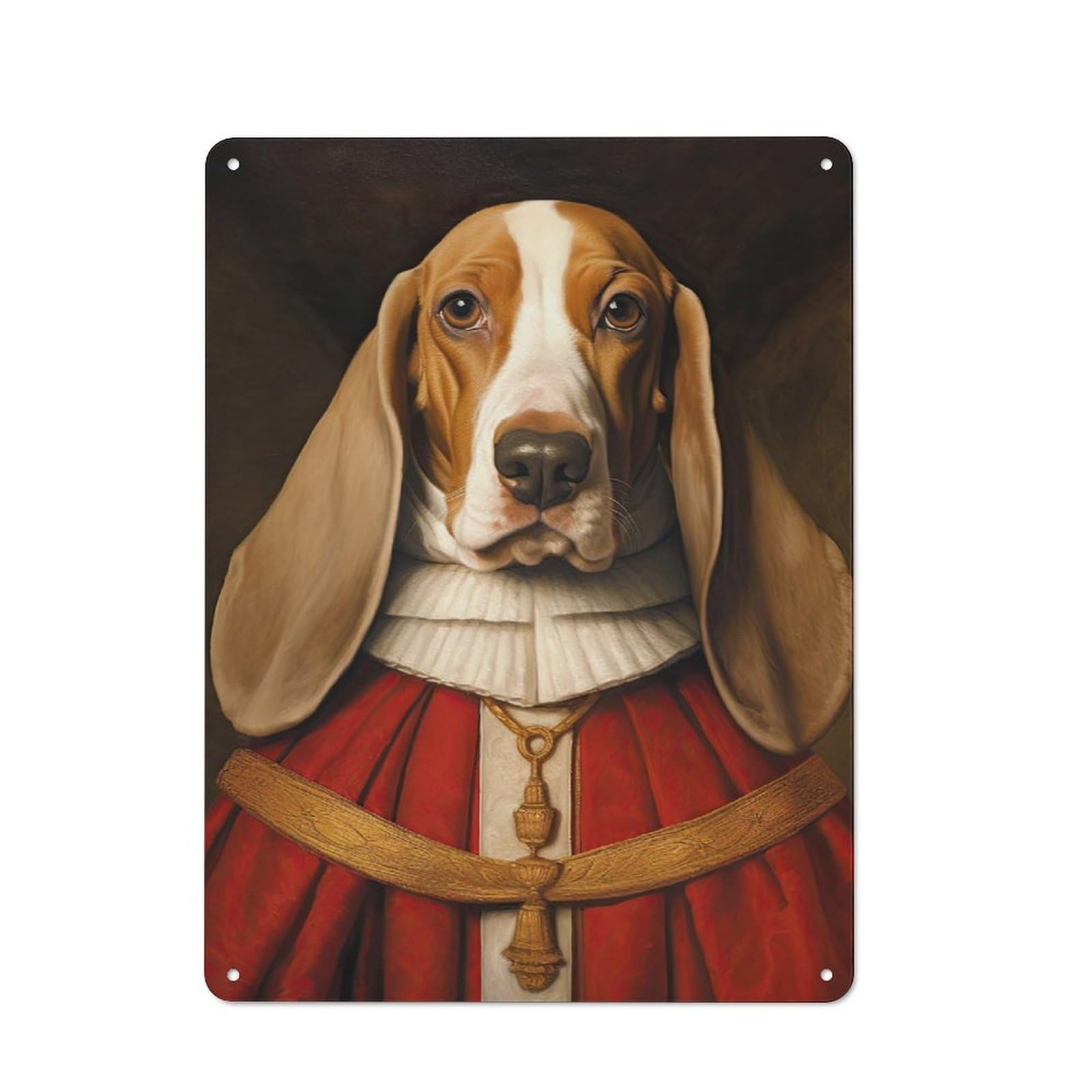 Junmoney Style-9 Character Decorative Tin Plaque 40X30cm Featuring Basset Hound The Pope, Small Space Decor For Bedroom, Kitchen, Office Or Living Room
