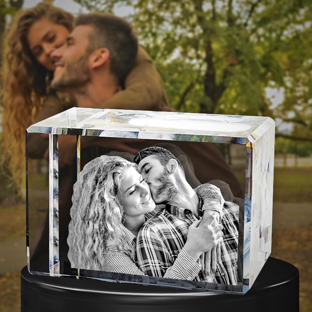Personalized 3D Crystal Photo Gift - Laser Engraved Rectangle Crystal With LED Base, Custom Photo - View #10