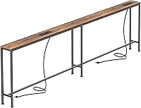 Vista 23 de SUPERJARE - Mesa de sofá con 2 tomas de corriente y puertos USB-C, mesa consola estrecha de 5.9 pulgadas con almacenamiento, extralarga, para Roble