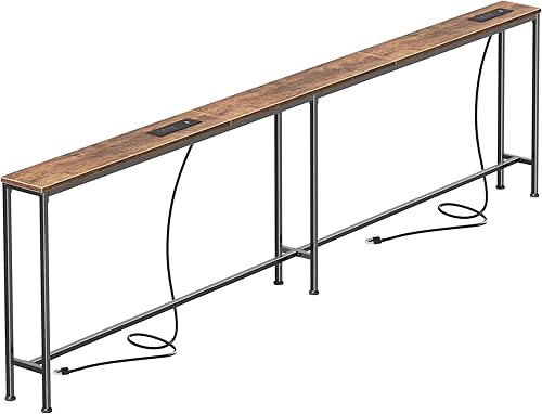 Miniatura 22 de SUPERJARE Mesa de sofá de 102.3 pulgadas con 2 tomas de corriente y puertos USB-C, mesa consola estrecha de 5.9 pulgadas con almacenamiento, extra