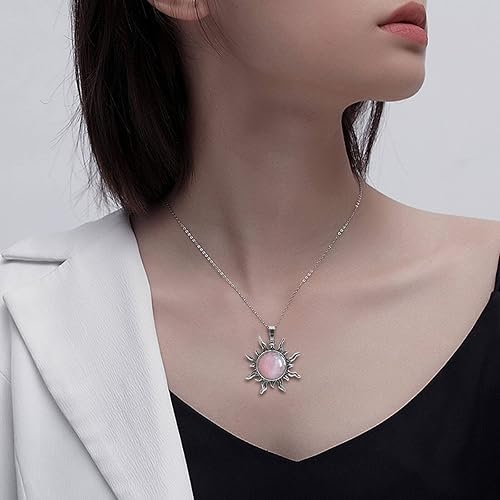 Miniatura 3 de Rose Quartz Necklace, Handmade Sun Pendant Necklace, Real Pink Crystal Necklace for Healing, Protection, Reiki Rose Quartz Jewelry for Women