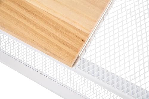 Miniatura 5 de Displays2go Mesa de exhibición de madera y acero encimeras de Paulownia con estantes de malla de hierro color blanco FDCASABN