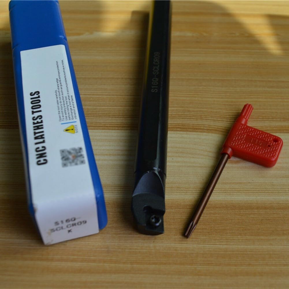 S16Q-SCLCR09 Boring Bar Turning Tool Lathe Holder Set With 10 CCMT09T304 Inserts, 16Mm Shank Diameter, 180Mm Handle Length, Alloy Steel Construction