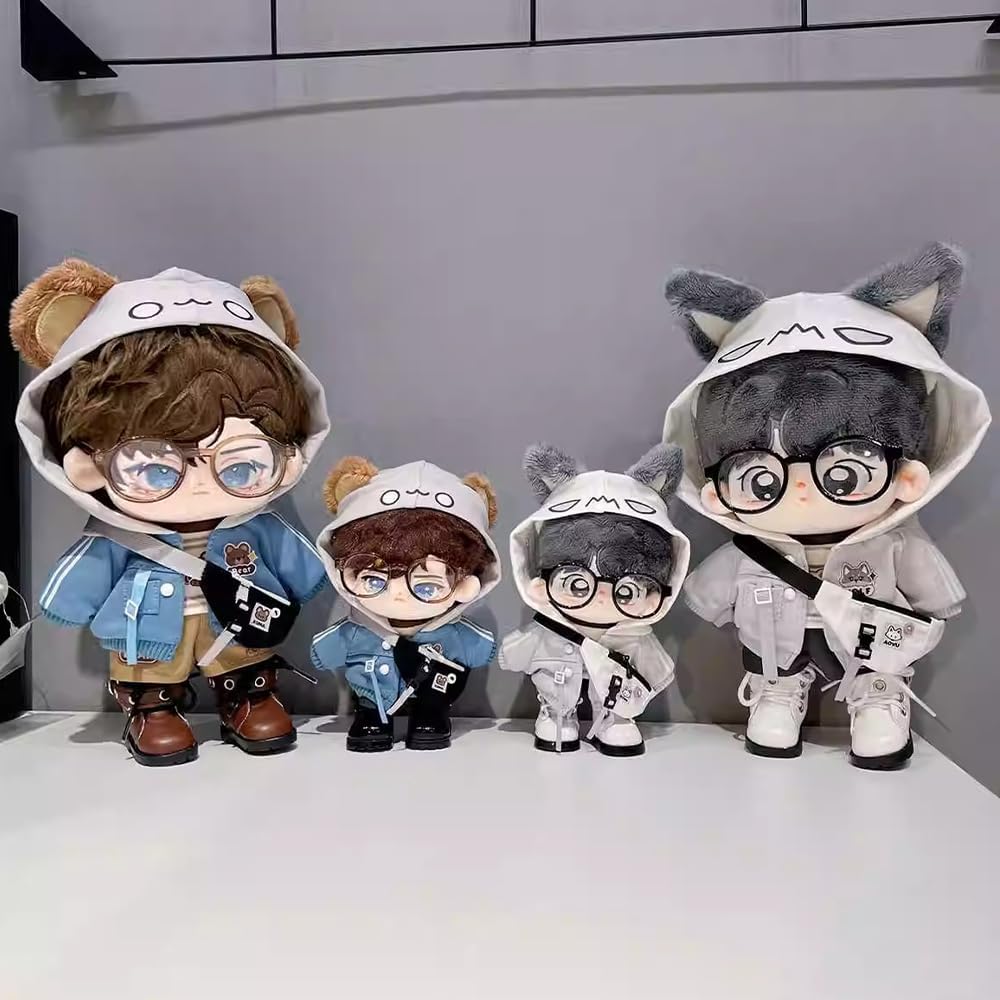 niannyyhouse 10cm 15cm 20cm Plush Doll Clothes Hoodie Vest Pants Backpacks Glasses Shoes Wolf Bear Outfit Soft Stuffed Toy Dressup Gift (Blue-20cm)