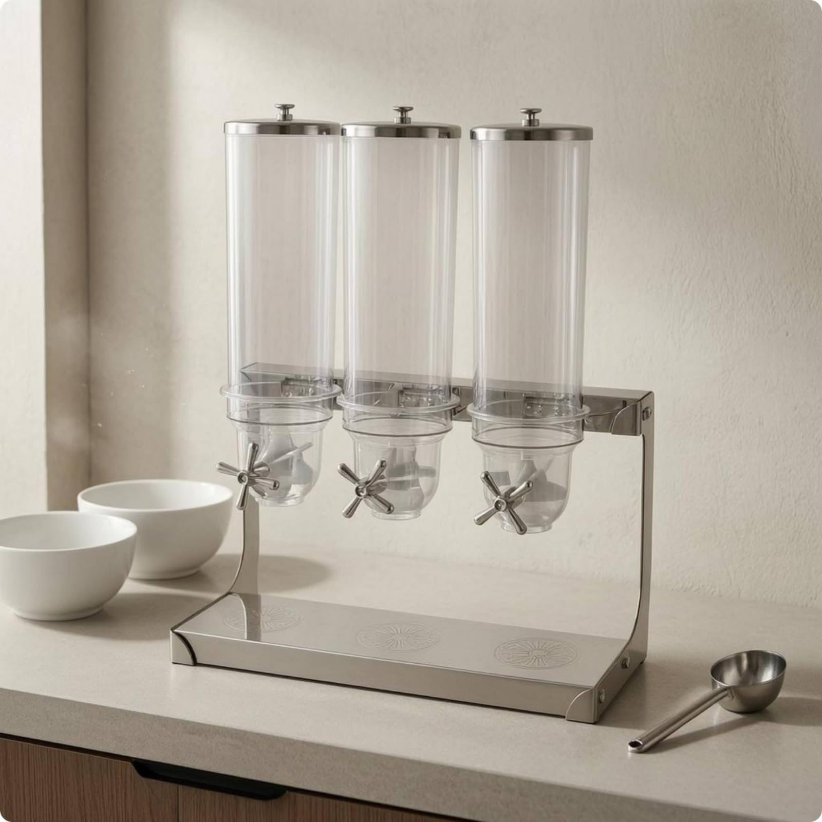 Qianly Máquina Dispensadora Granos Cilíndrico Dispensador Cereal Transparente Base Rectangular Dosificador Granos, 7L Doble Cabezal