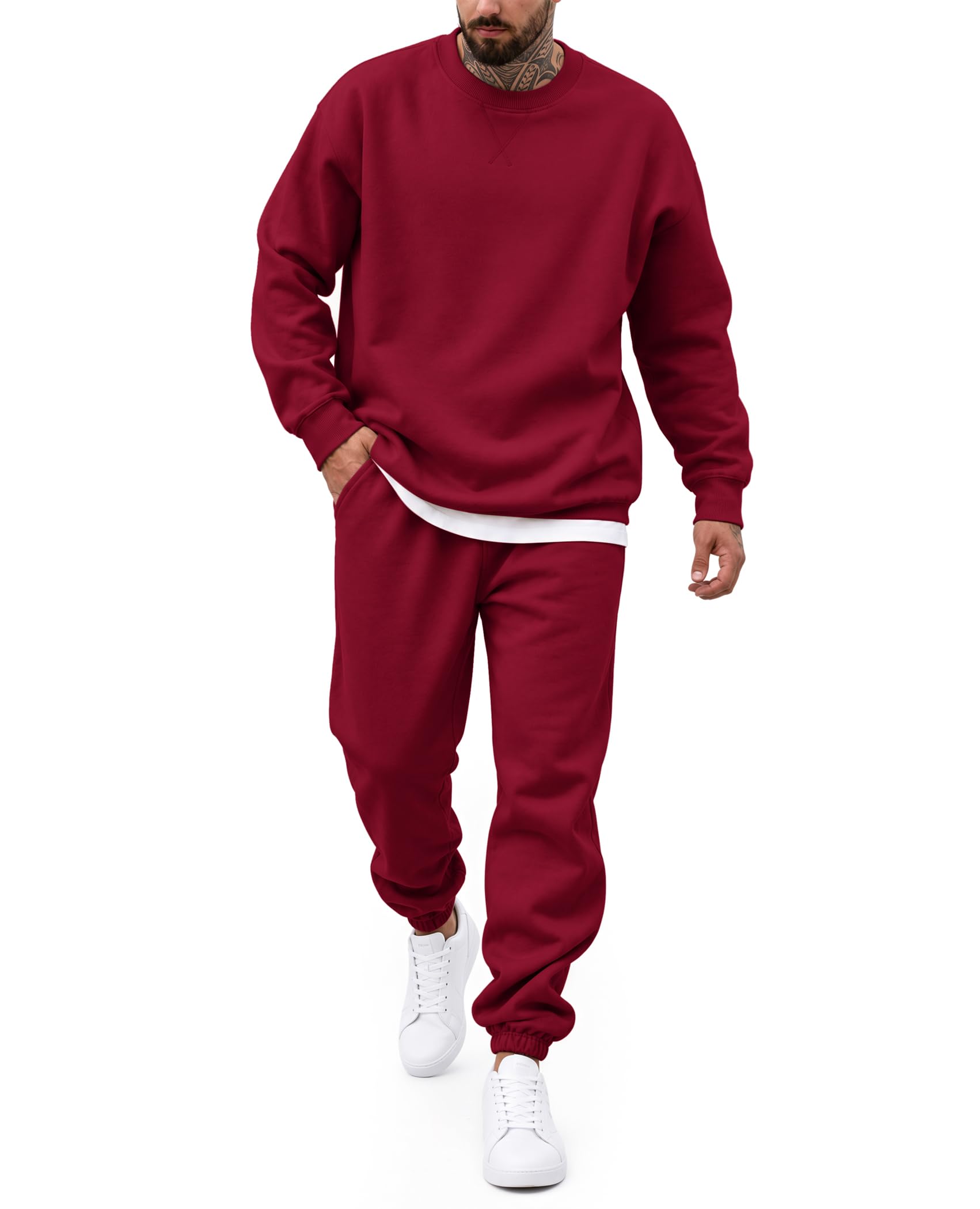 COOFANDY Men's Sweatsuit Set Fleece Crewneck Sweatshirt and Jogger Pants