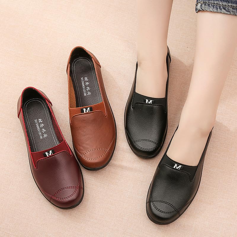New Non-Slip Soft-Soled Spring and Autumn Leather Shoes Flat-Soled Elderly Leisure Middle-Aged and Elderly Mother Single Shoes Women's one Pedal2
