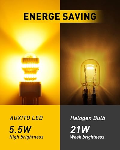 Miniatura 3 de AUXITO Bombillas LED 7443 7440 T20 7440A amarillo ámbar brillante 7441 7444 7444NA W21W bombilla LED con proyector para señal de giro delantera