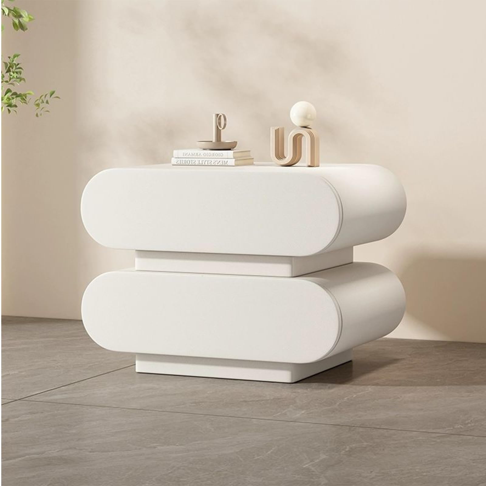 Table de chevet en bois massif blanc avec 2 tiroirs pour chambre 45x40x45cm