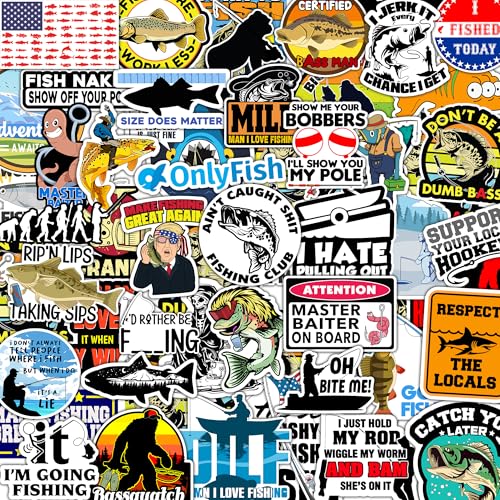 74 peças adesivos engraçados de pesca para caixa de equipamento, balde, presente de dia dos pais, impermeável, laptop, carro, vinil, skate, garrafa de água, chapéu rígido, ferramenta de viagem, estojo