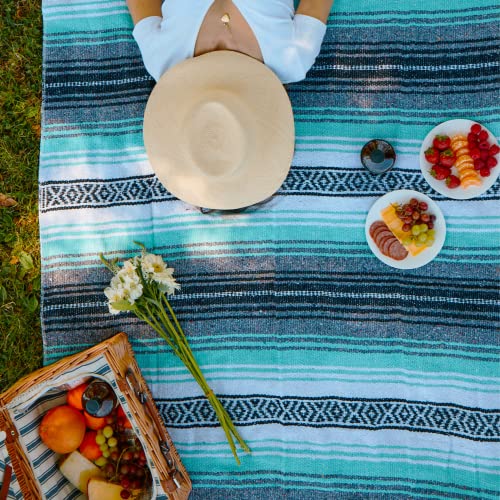 Authentic-Mexican-Blanket-Yoga-Blanket-Handwoven-Serape-Blanket-Perfect-as-Beach-Blanket-Picnic-Blanket-Outdoor-Blanket-Yoga-Blanket-Camping-Blanket-Car-Blanket-Woven-Blanket-Mint