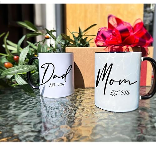 Miniatura 2 de Dnuiyses EST 2025 - Tazas para papá y mamá, regalo para padres 2025, 2 unidades (paquete de 1), blanco, cerámica, 10.5 onzas líquidas, aptas para