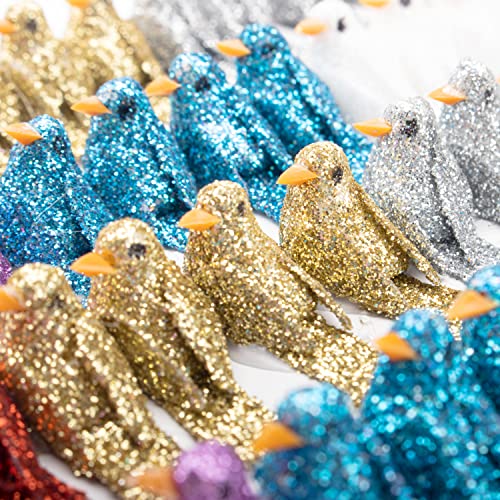 48 Pcs Glitter Artificial Simulation Birds Feather Mini Bird Decorative Fake Birds For Christmas Tree Craft Home Ornaments Garden Wedding Decoration #TOP3