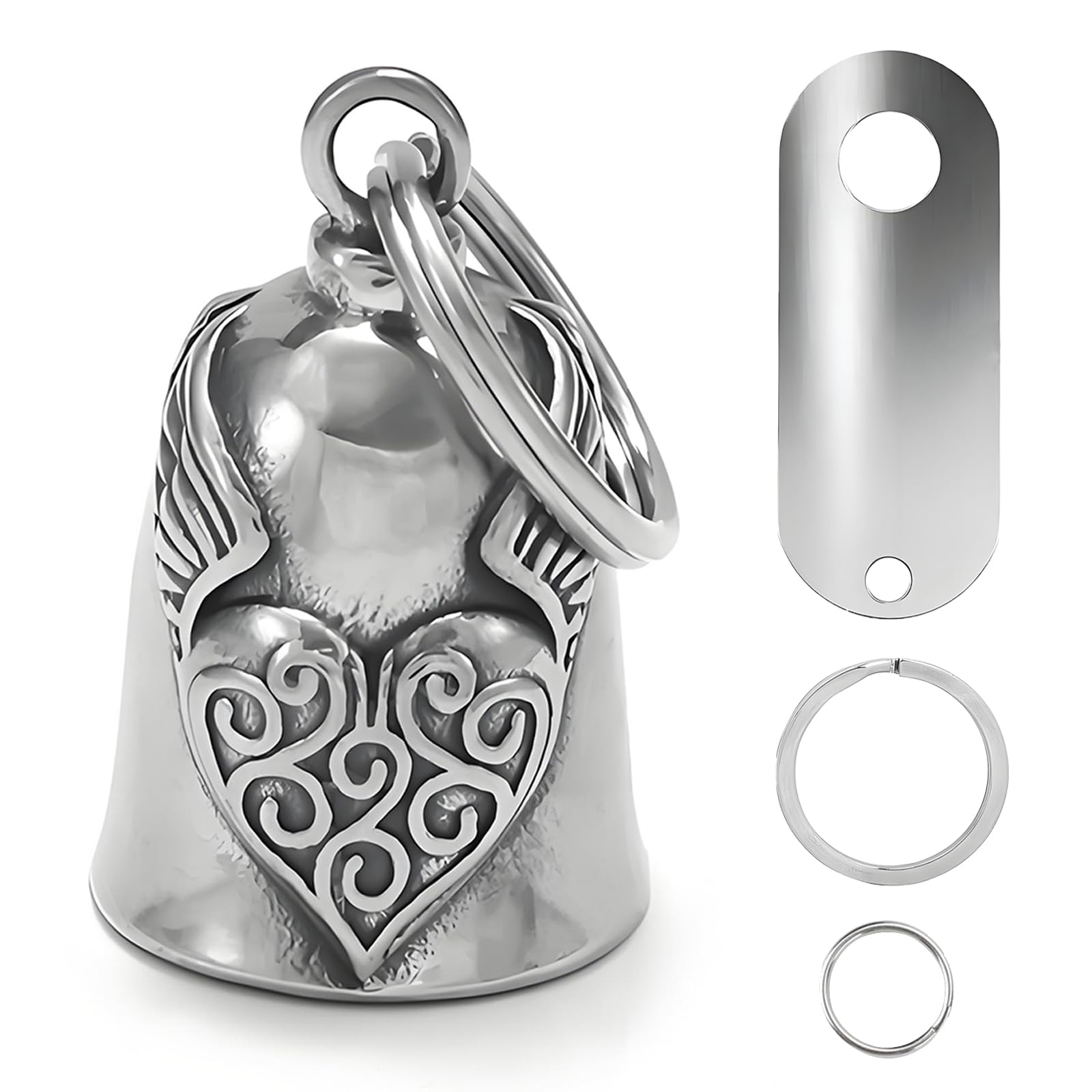 vvag Motorcycle Bell Durable Guardian Angel Bell Hanger Biker Bell with Keychain Ring Motorcycle Accessories for Women