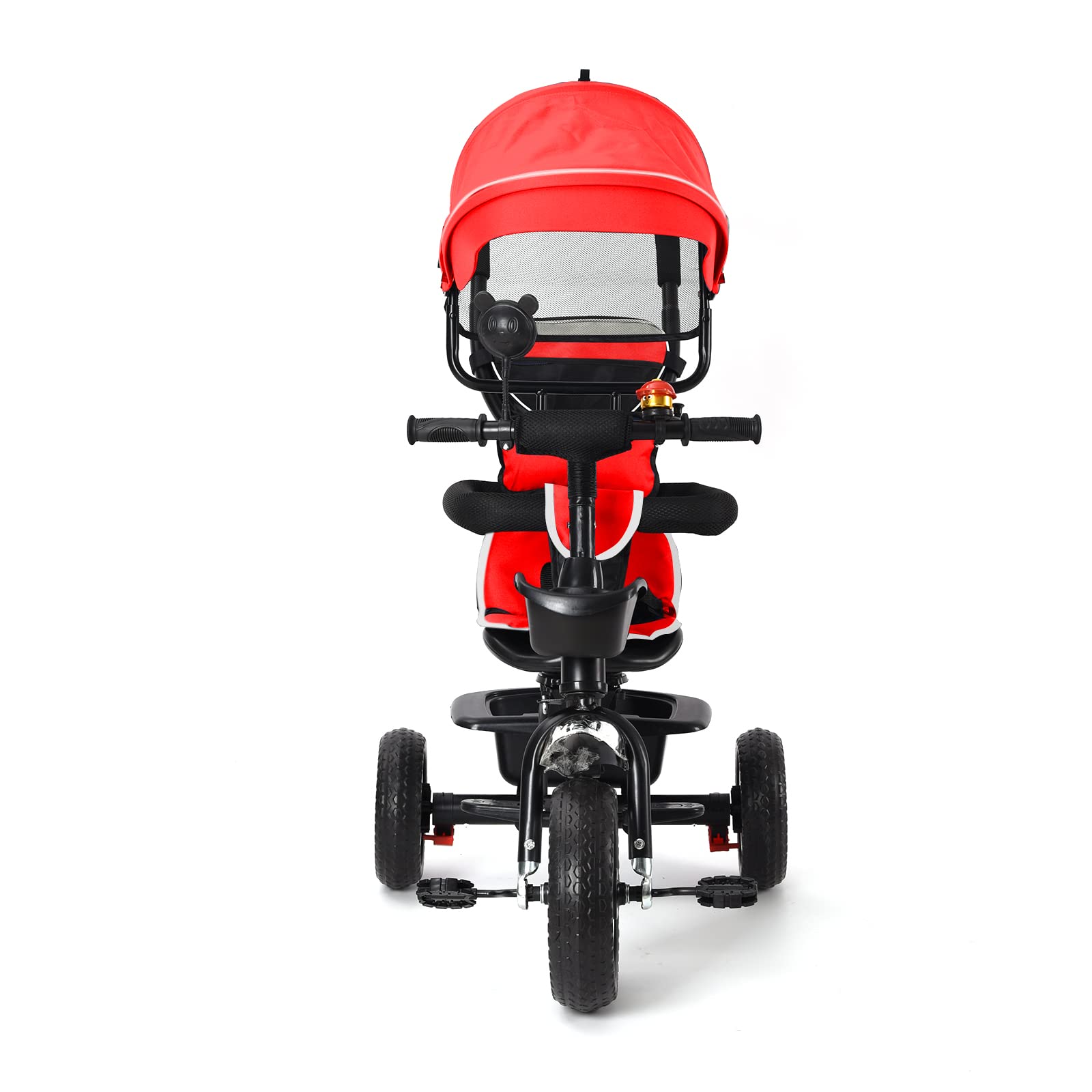 Triciclo per bambini evolutivo con sedile reversibile, triciclo a spinta per ragazze e ragazzi, tettoia+grande armatura+barra di spinta regolabile (grande rosso)