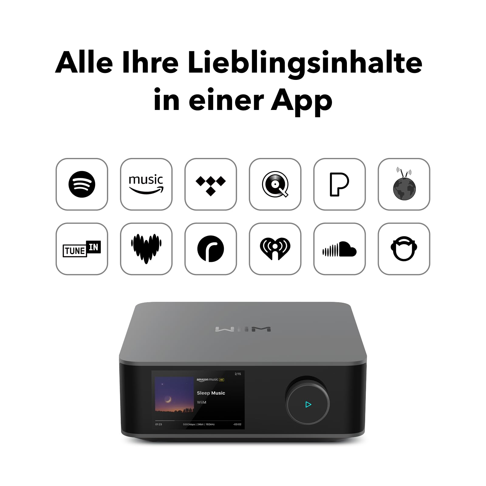 WiiM Amp Ultra Streaming-Verstärker 100W ESS ES9039Q2M DAC Dual TI TPA3255 Amps RoomFit EQ Touchscreen HDMI ARC Optisch RCA Space Grau