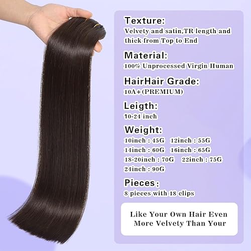 Miniatura 4 de MIBOLT Extensiones de cabello humano real con clip, color marrón oscuro y rubio, 8 piezas, extensiones de cabello real con clip, doble trama, hechas