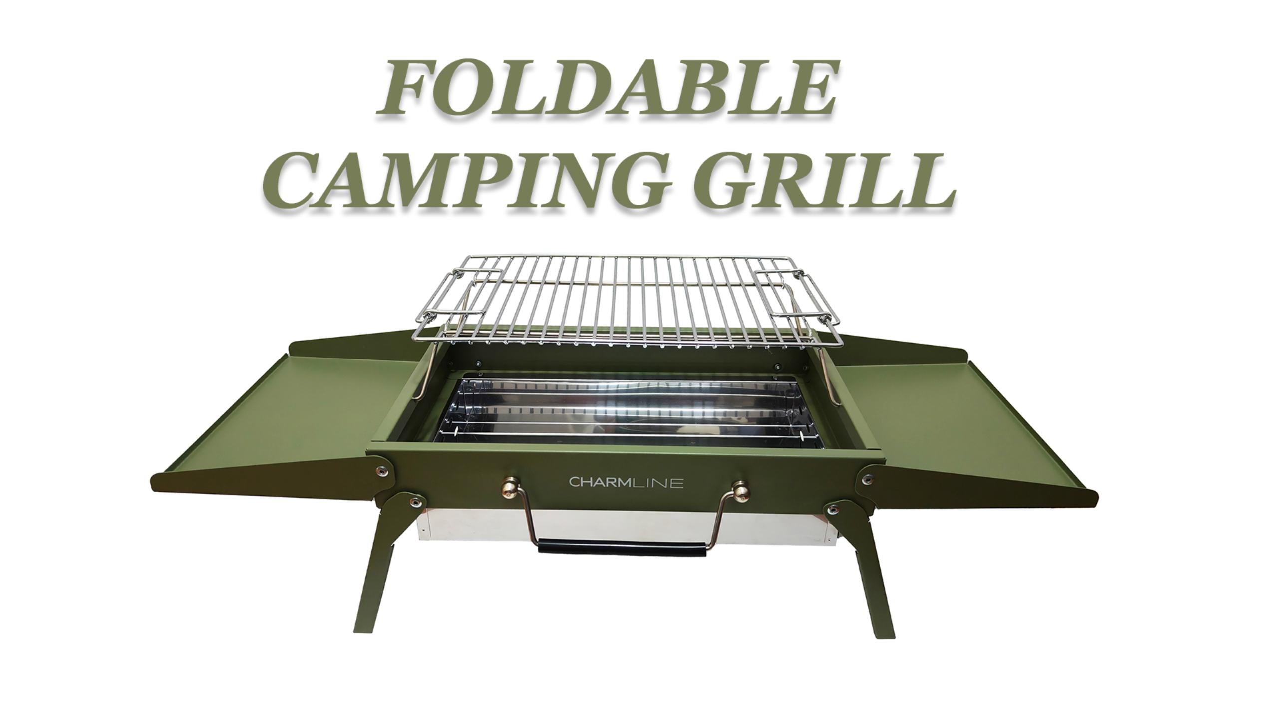Barbecue Charbon De Bois Pliable - 51x35cm - Portable Pour Camping, Plage, Jardin - Vert