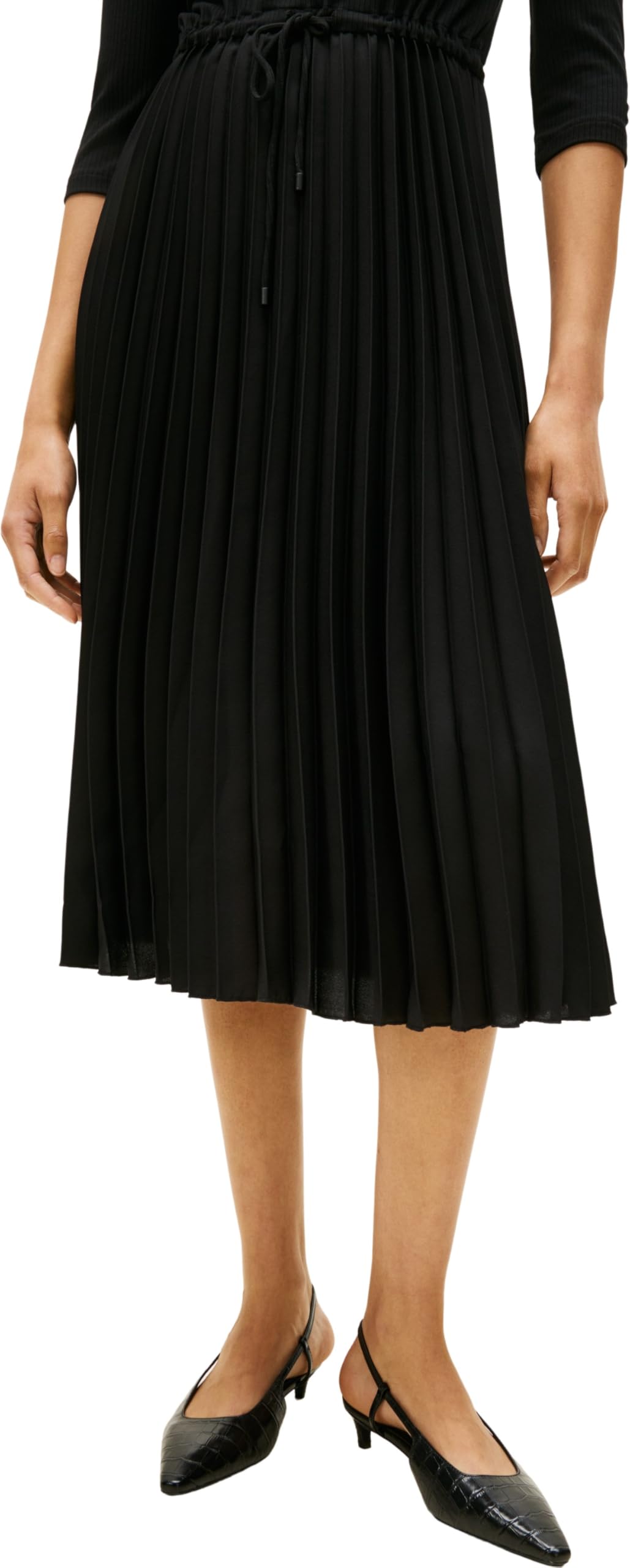 Tommy Hilfiger Women’s Slim Rib Mix Midi Dress, Black (Black), XL