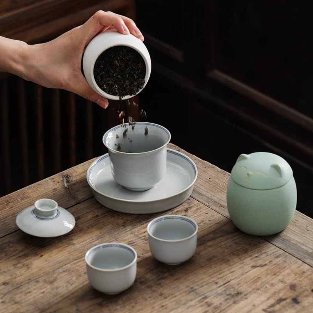 Amazon｜茶保存瓶磁器密封瓶大瓶ポータブル小型旅行花茶瓶