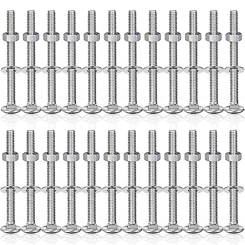 Image of Zonon 25 Sets 1 /4-20 x 3 Stainless Steel Carriage Bolts and Nuts Kit Round Head Square Neck Carriage Bolts Screws and Hex Nuts and Flat Washers, Stainless 18-8 Full Thread Coverage (Silver)