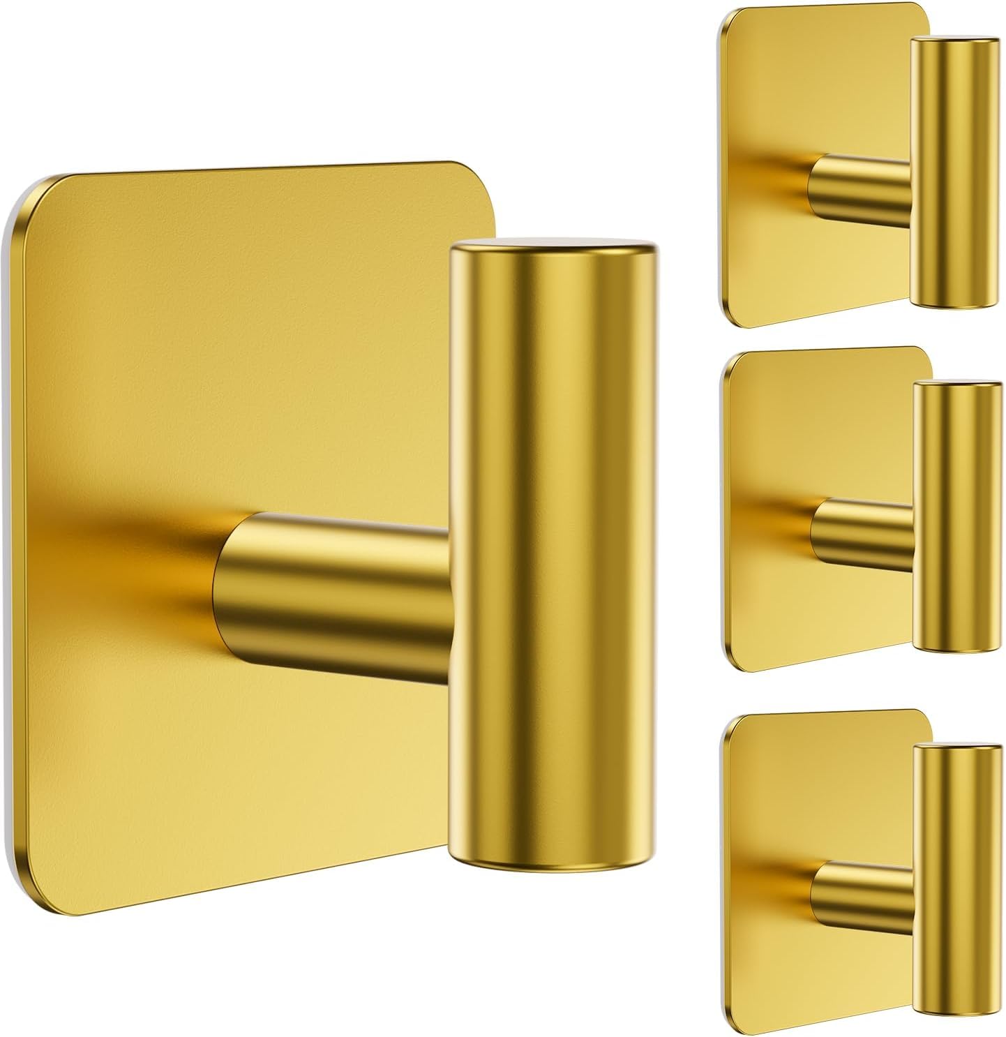 Aikzik Large Self Adhesive Hooks - 26lb Max, Heavy Duty Stainless Steel Sticky Hooks, Strong Hooks for Hanging for Towel, Coat, Robe, Key, Stick on Bathroom, Kitchen, Door and Wall - Gold(4 Pack)