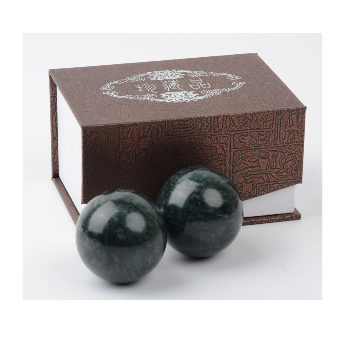 Bolas de mármol natural de bolas tradicionales chinas para el cuidado de la salud, paquete de 2 bolas de masaje de 1.6 pulgadas para masaje de manos, meditación, alivio del estrés (verde
